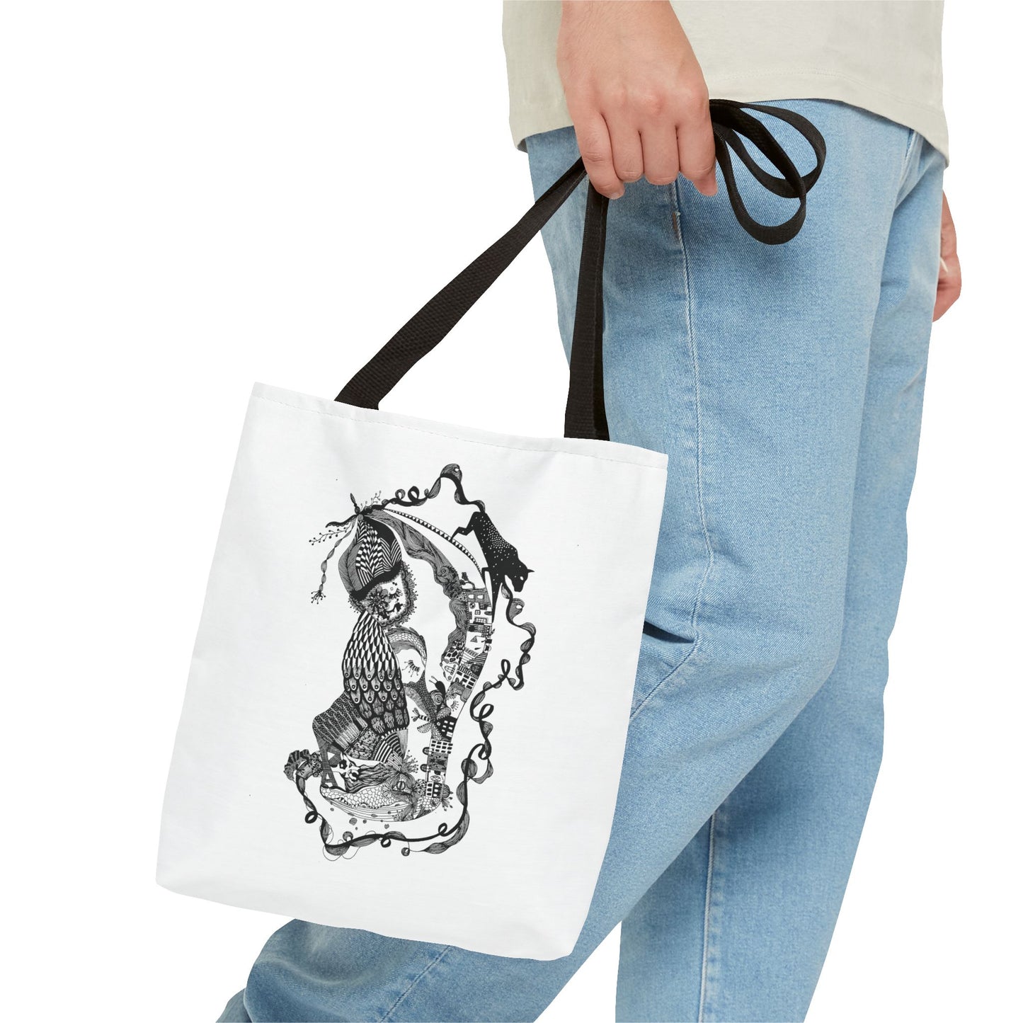 Tote bag stoffen draagtas met zwart wit illustratie