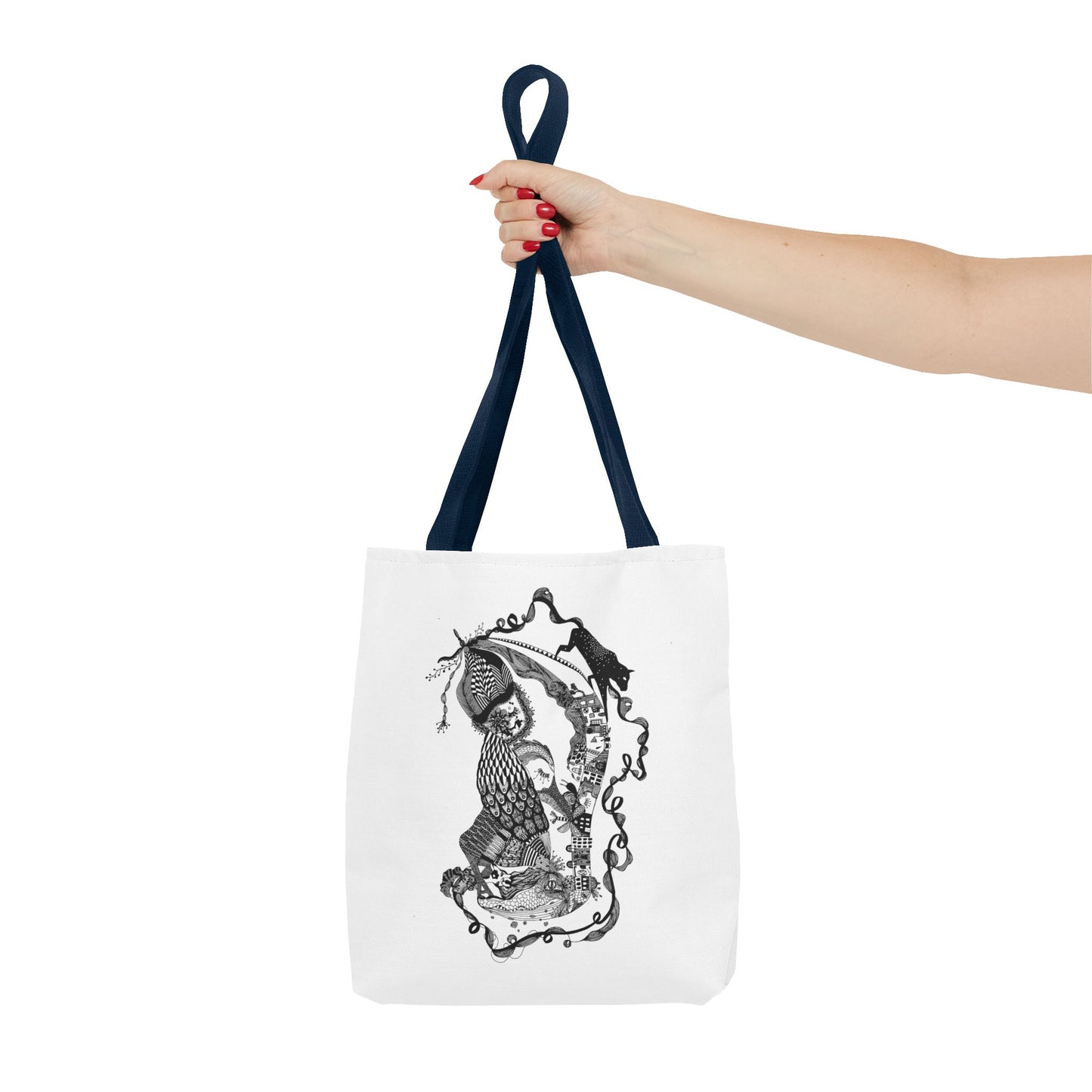 Tote bag stoffen draagtas met zwart wit illustratie