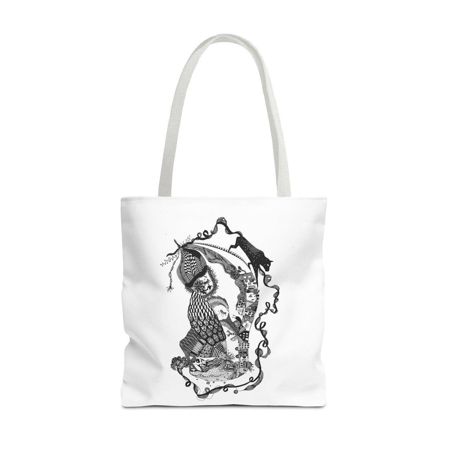 Tote bag stoffen draagtas met zwart wit illustratie