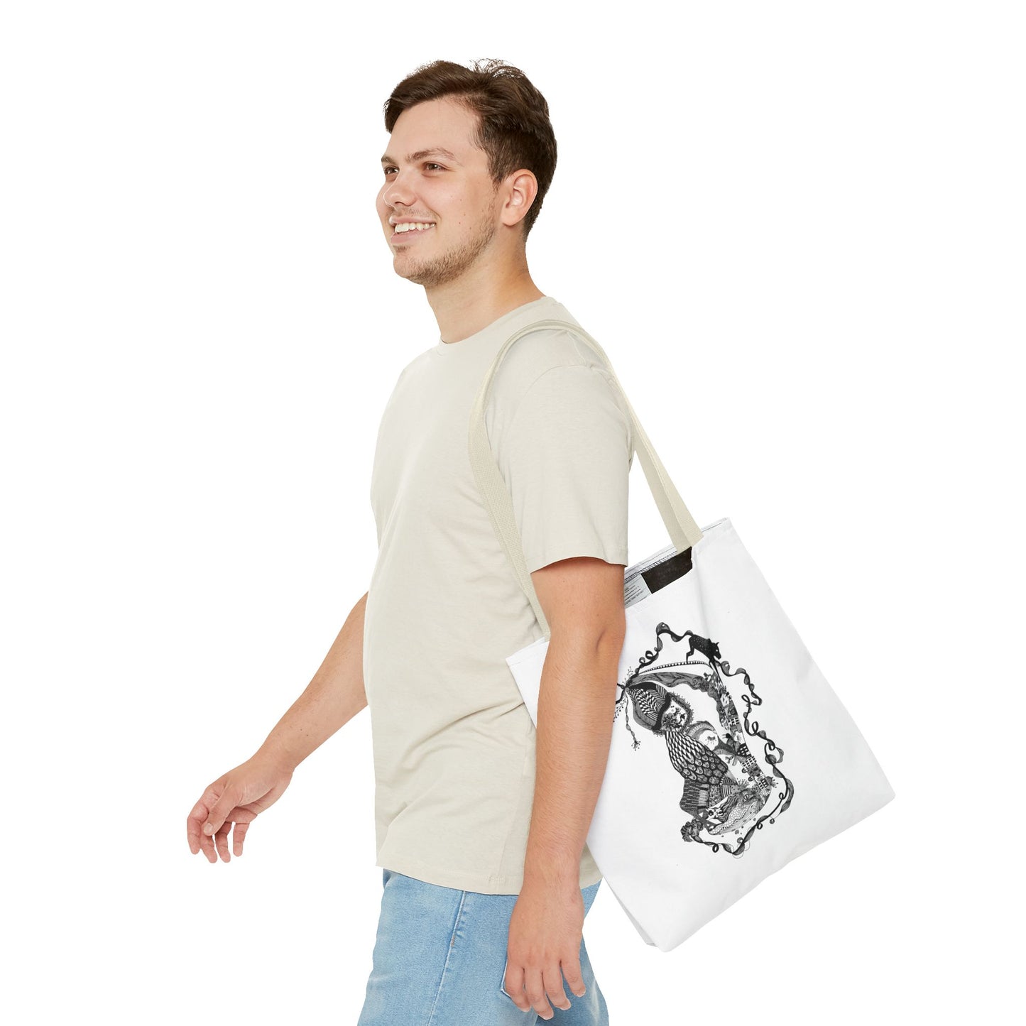 Tote bag stoffen draagtas met zwart wit illustratie