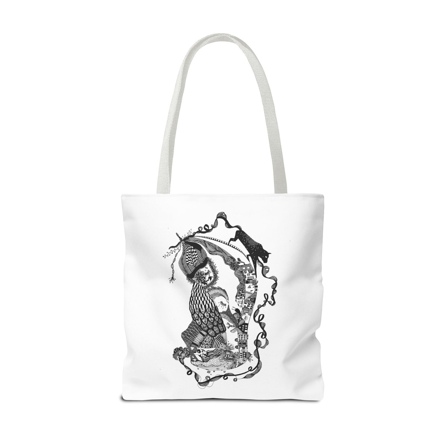 Tote bag stoffen draagtas met zwart wit illustratie