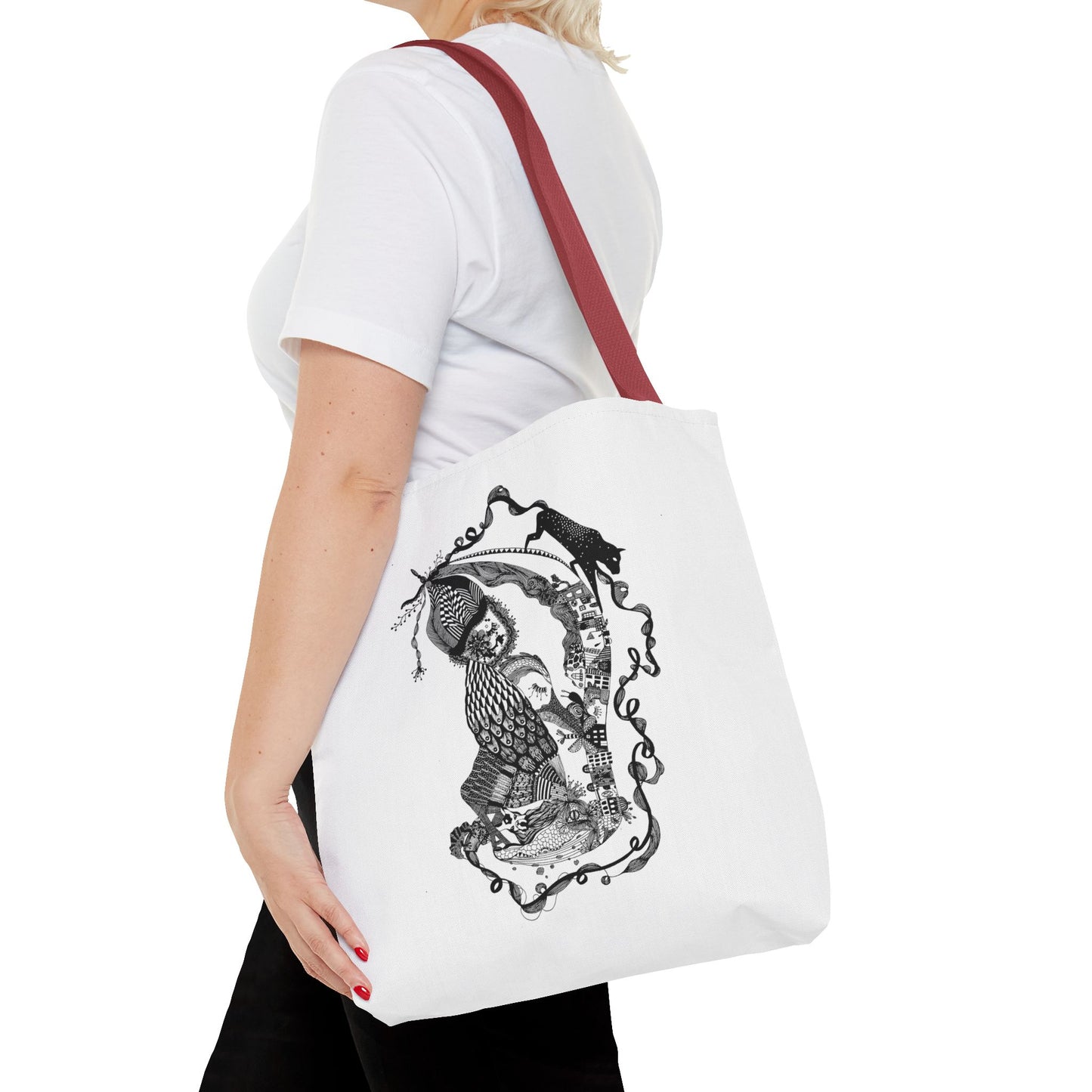 Tote bag stoffen draagtas met zwart wit illustratie