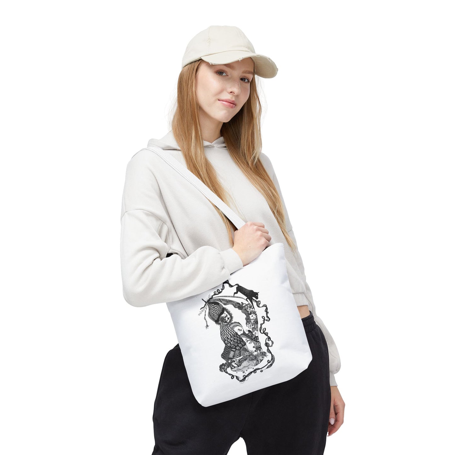 Tote bag stoffen draagtas met zwart wit illustratie