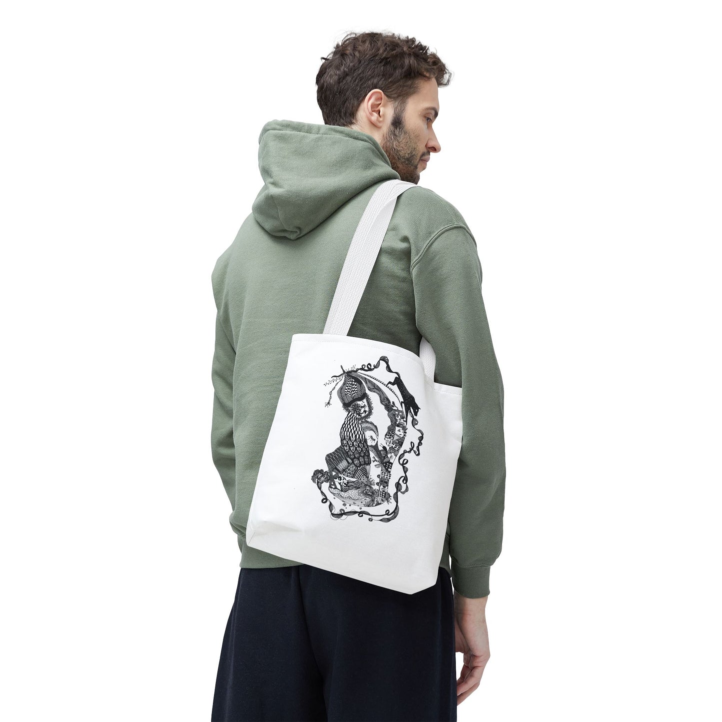 Tote bag stoffen draagtas met zwart wit illustratie