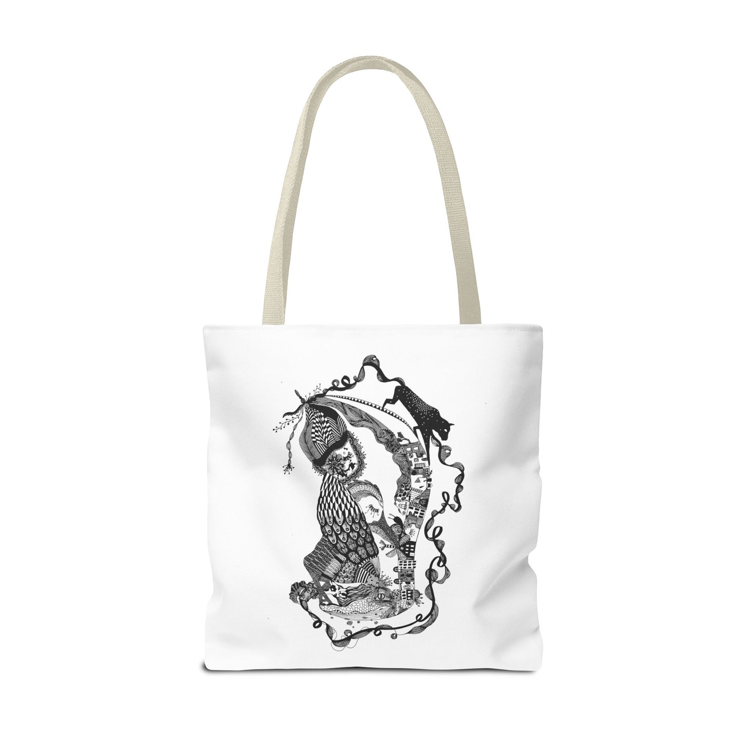 Tote bag stoffen draagtas met zwart wit illustratie
