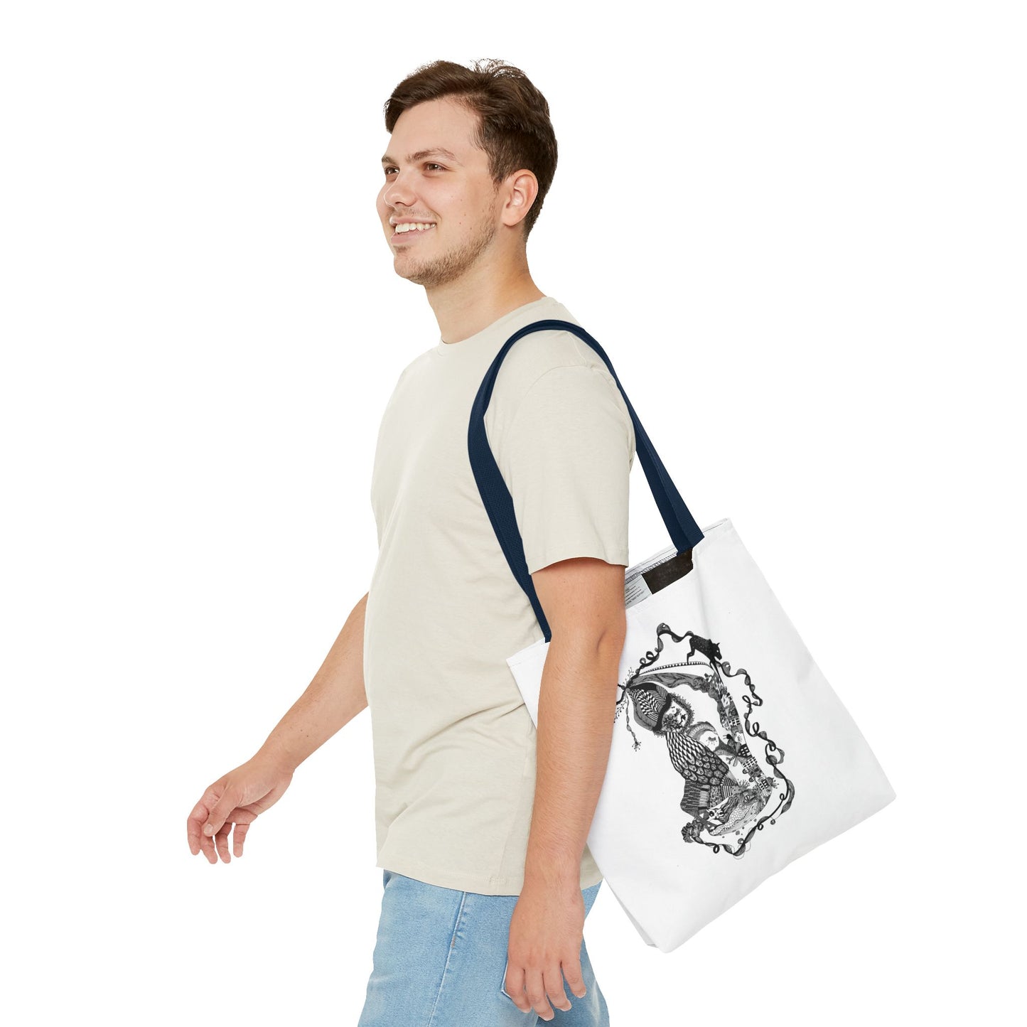 Tote bag stoffen draagtas met zwart wit illustratie