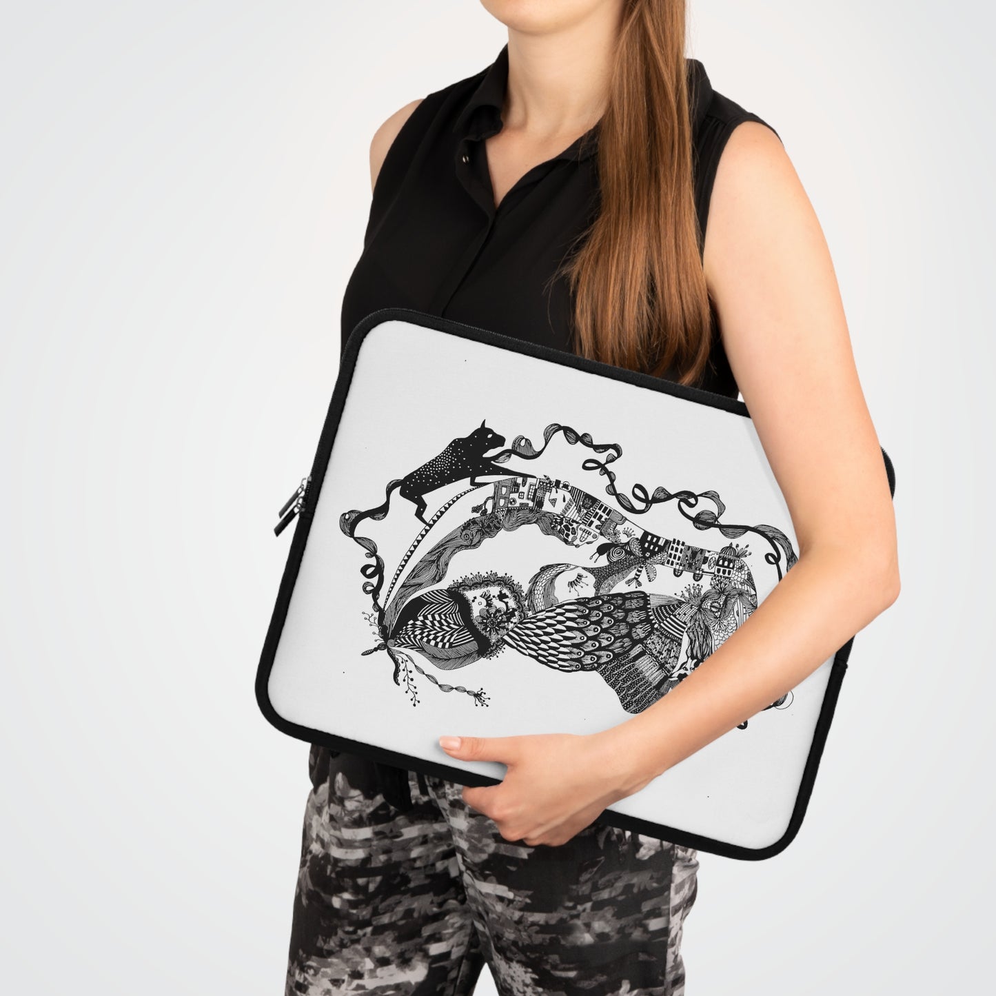 Hoes voor laptop en Ipad Zwart wit print