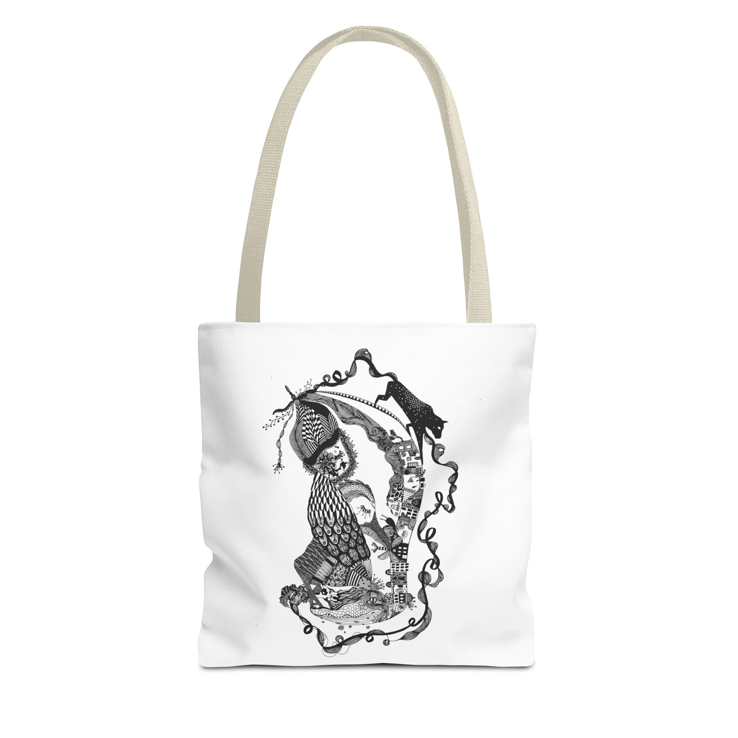 Tote bag stoffen draagtas met zwart wit illustratie