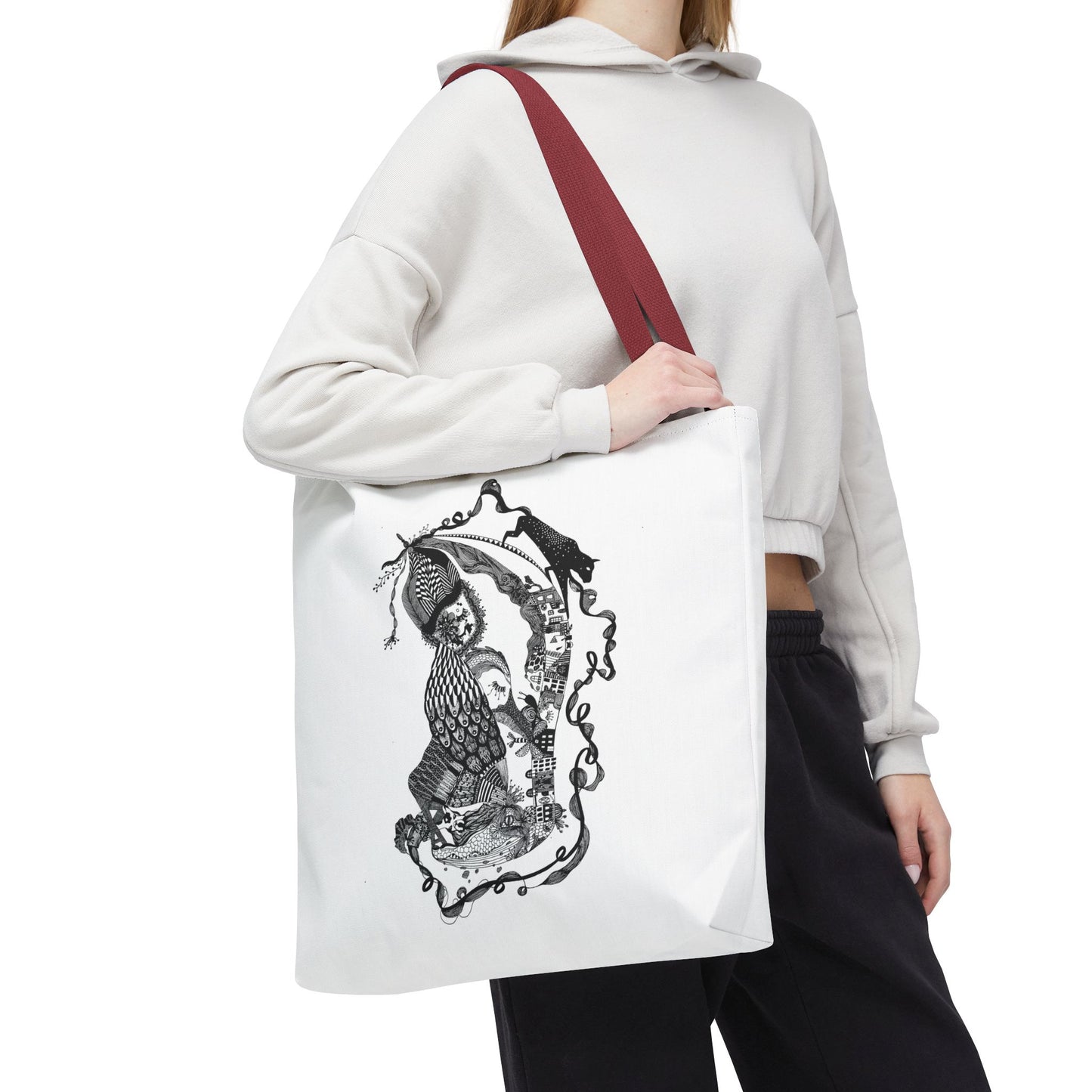 Tote bag stoffen draagtas met zwart wit illustratie