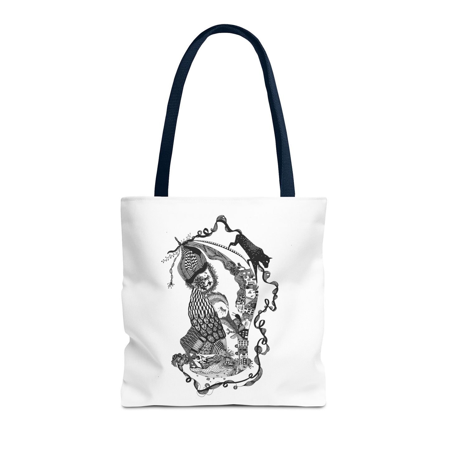 Tote bag stoffen draagtas met zwart wit illustratie