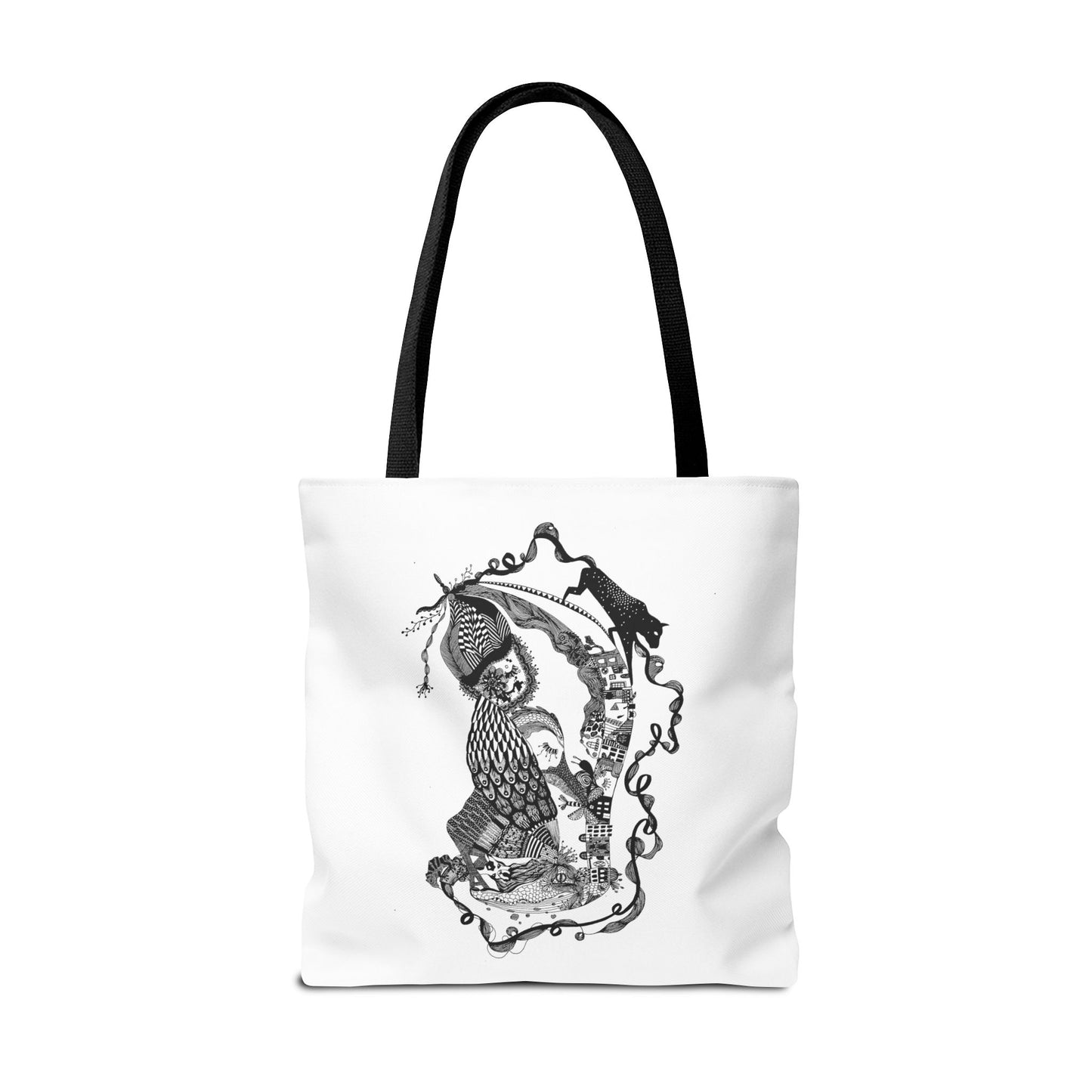 Tote bag stoffen draagtas met zwart wit illustratie