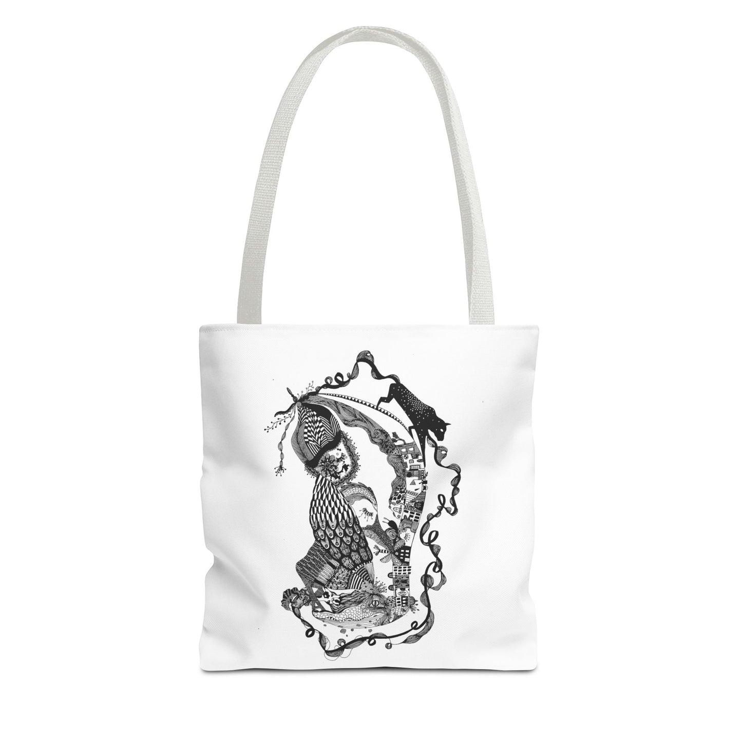 Tote bag stoffen draagtas met zwart wit illustratie
