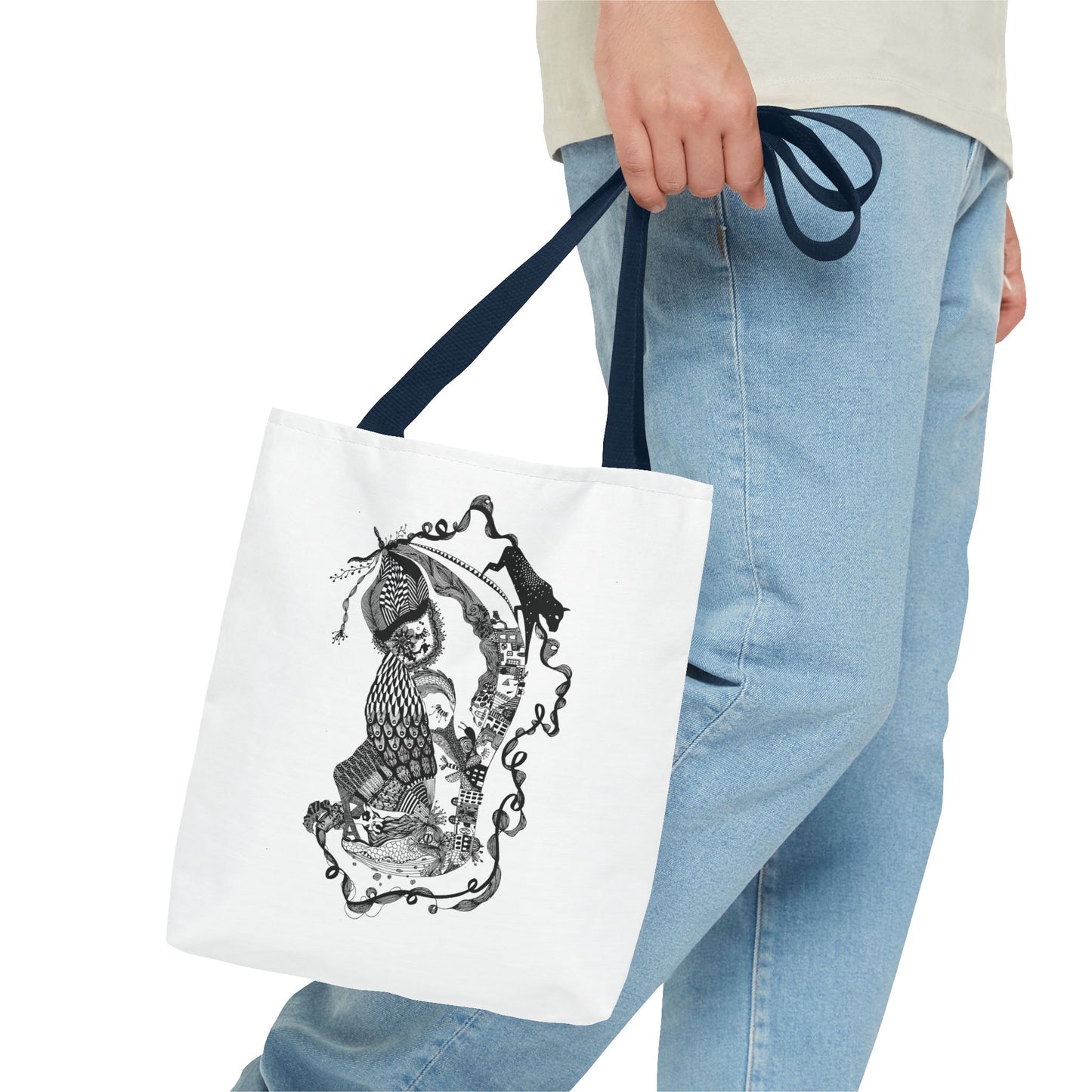 Tote bag stoffen draagtas met zwart wit illustratie
