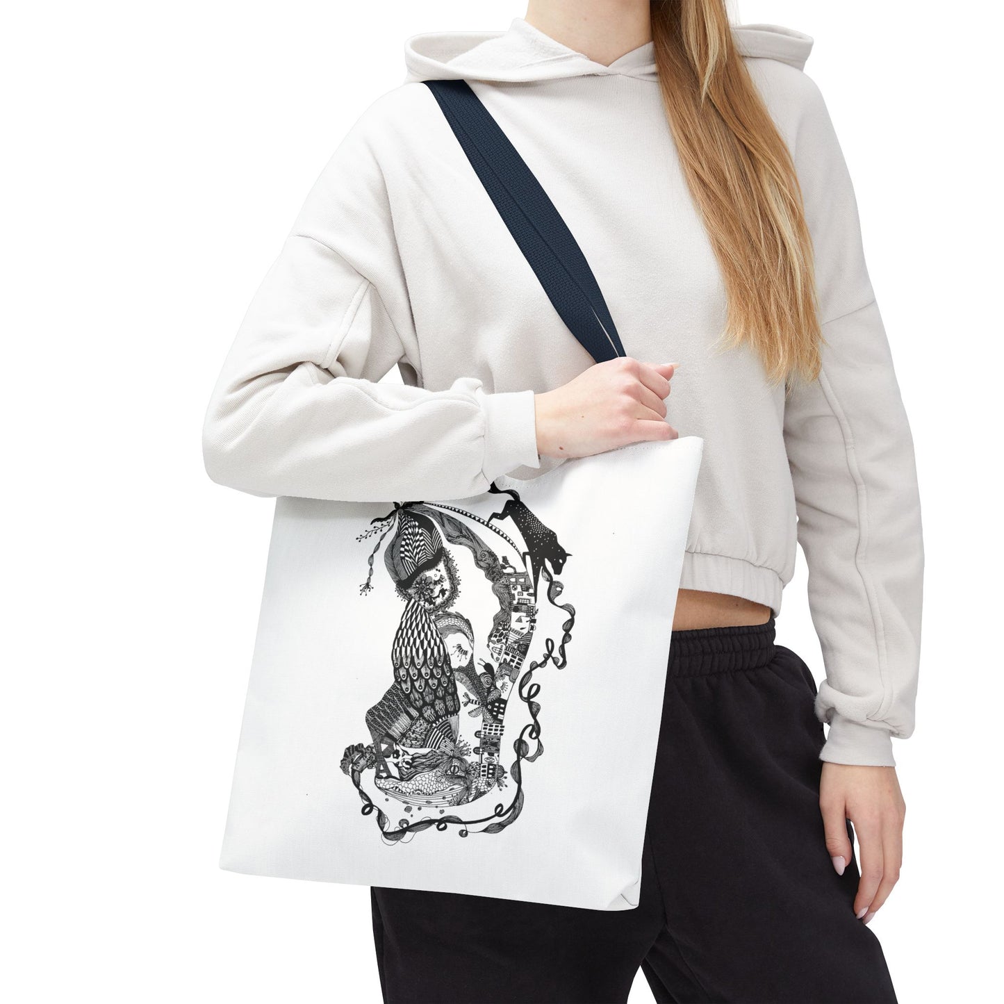 Tote bag stoffen draagtas met zwart wit illustratie