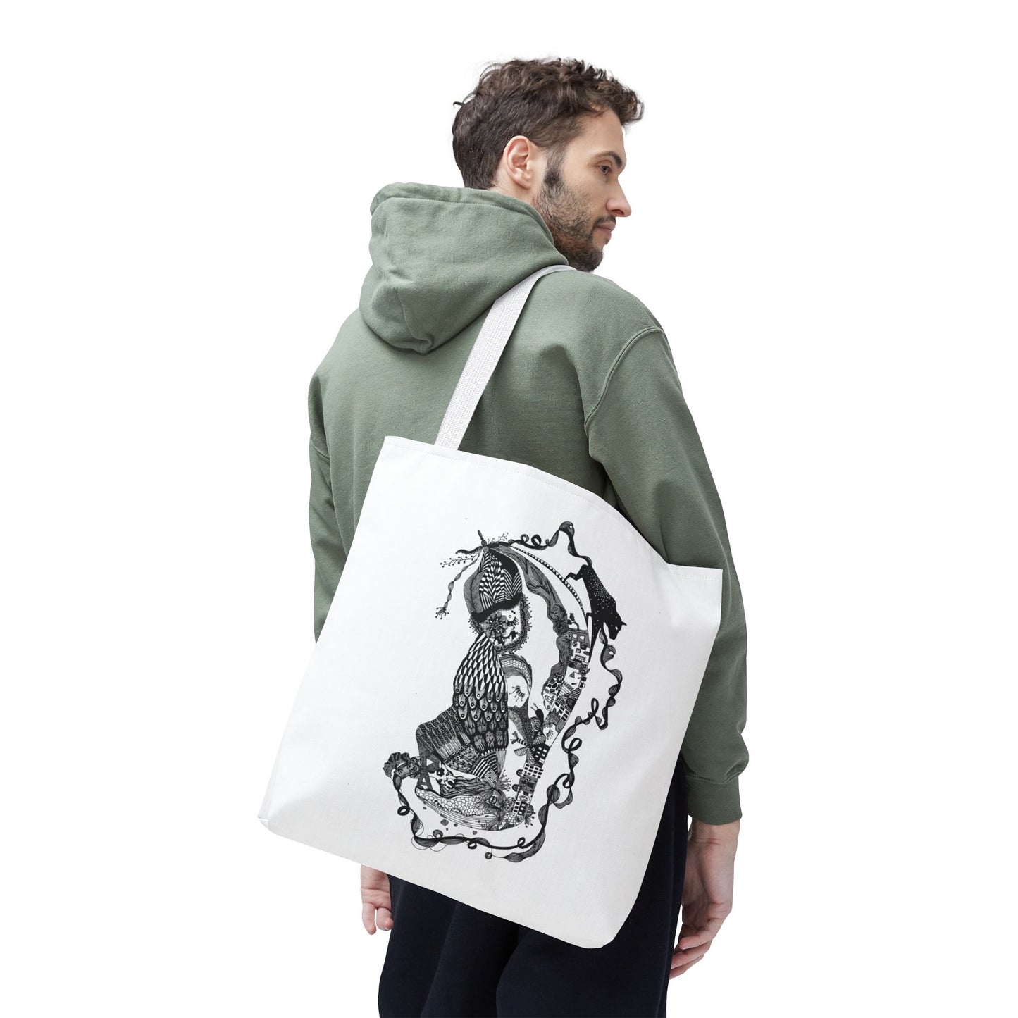 Tote bag stoffen draagtas met zwart wit illustratie
