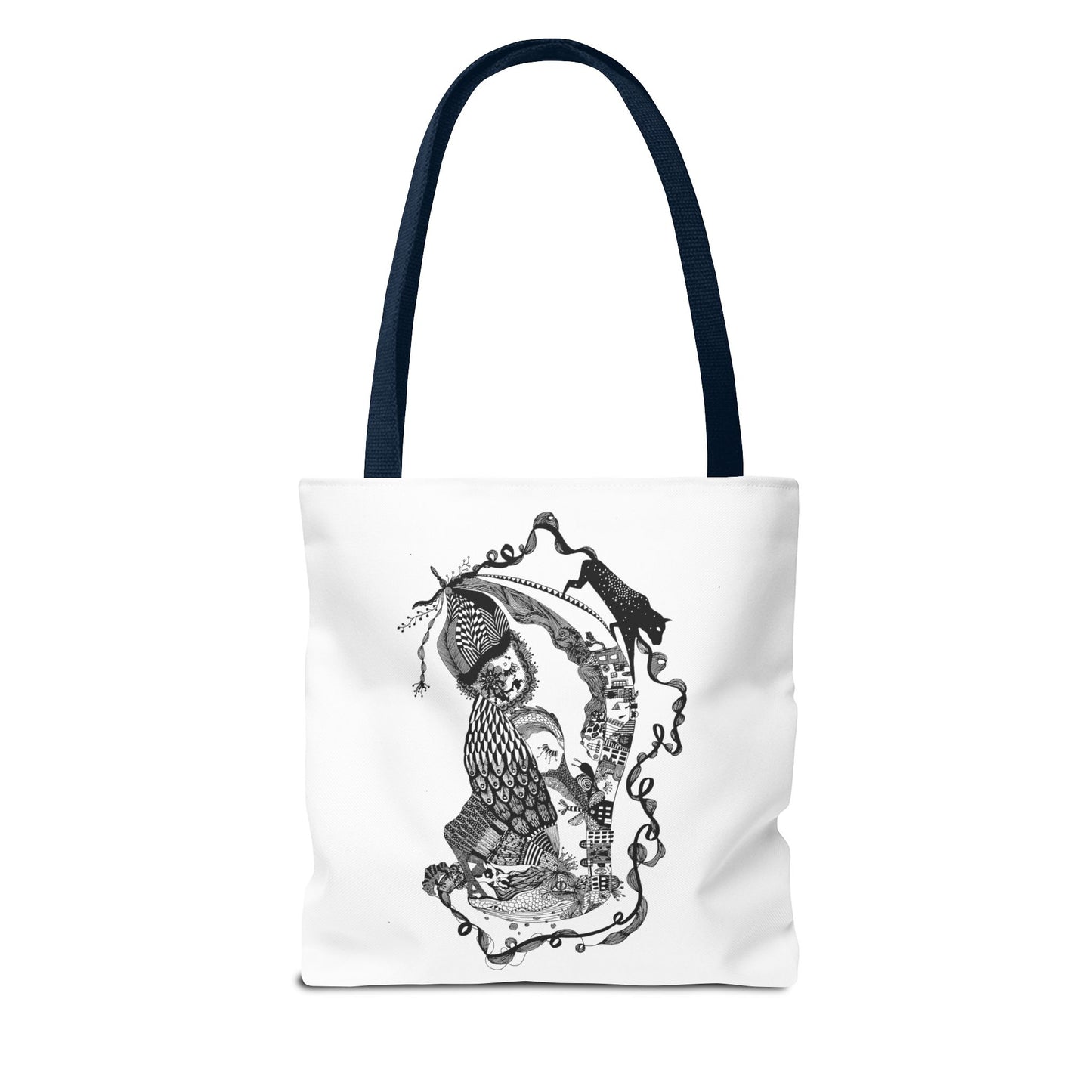 Tote bag stoffen draagtas met zwart wit illustratie