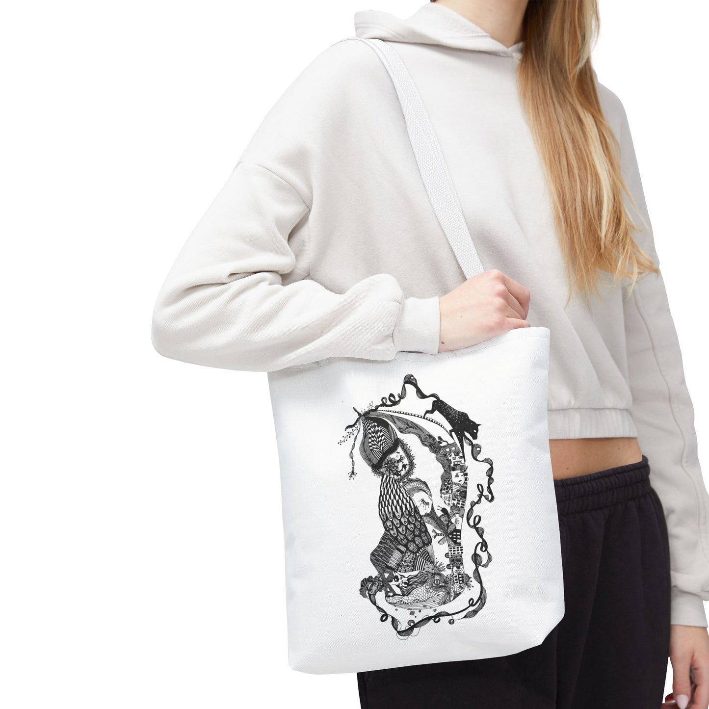 Tote bag stoffen draagtas met zwart wit illustratie