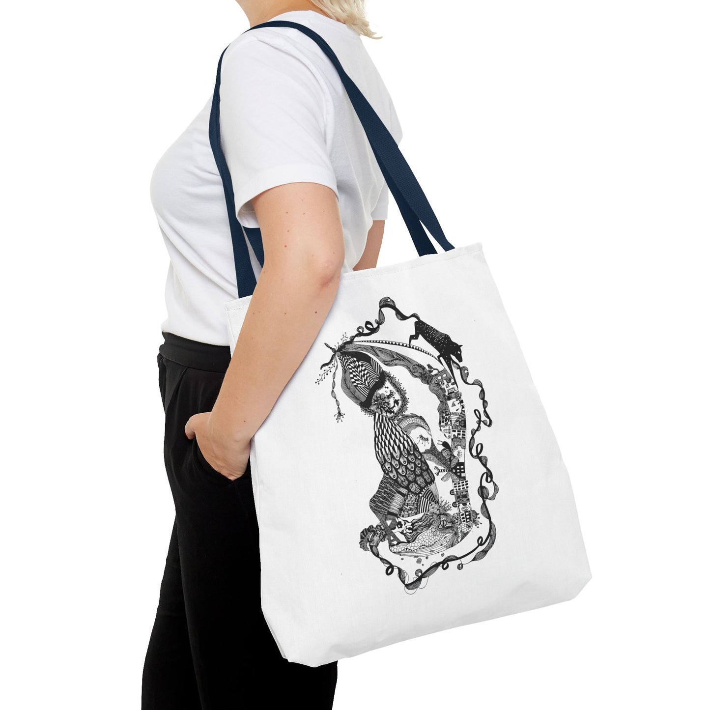 Tote bag stoffen draagtas met zwart wit illustratie