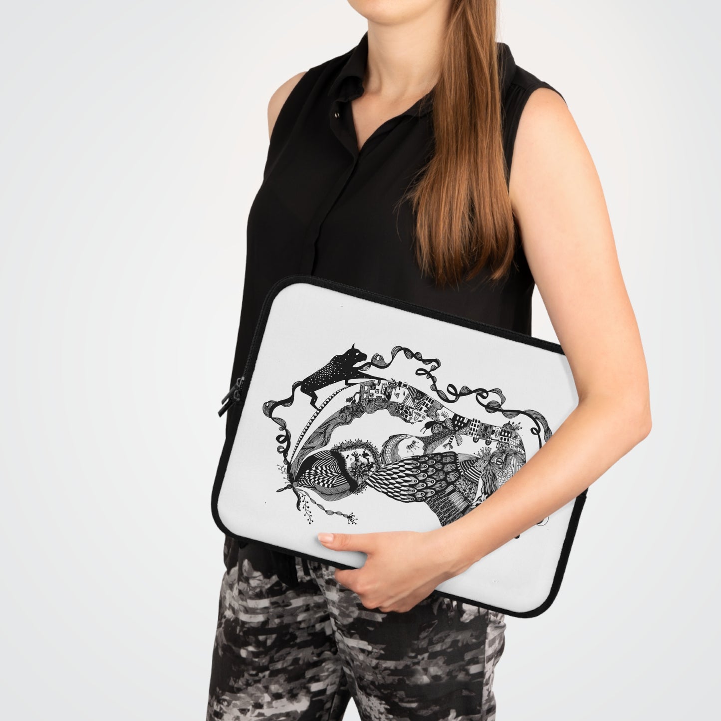 Hoes voor laptop en Ipad Zwart wit print