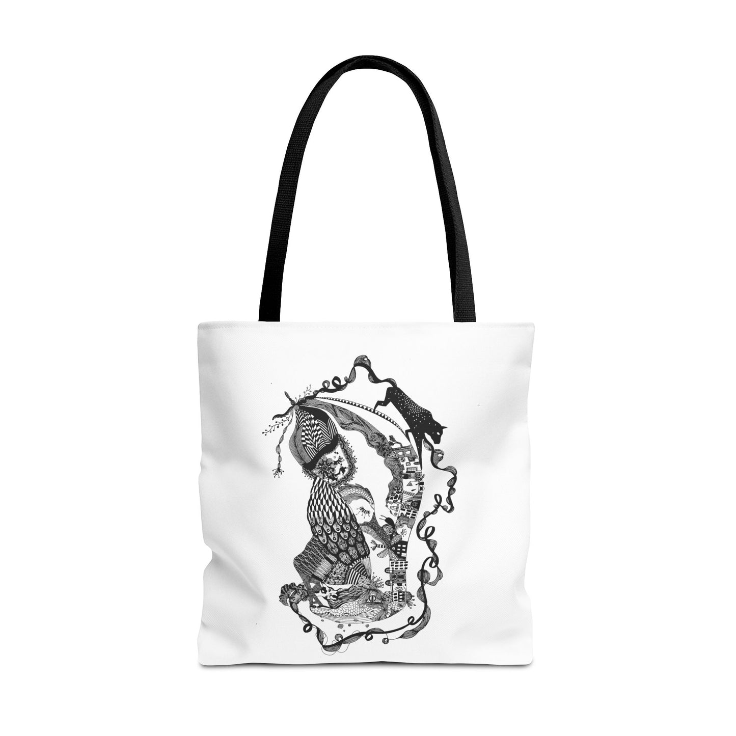 Tote bag stoffen draagtas met zwart wit illustratie